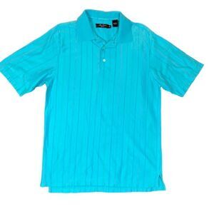 Alan Flusser Golf 100% Cotton Polor Aqua with Multicolor Pinstripes Size Medium